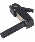 Close-up of adjustable aluminum toggle clamp for woodworking with three mode setup, pro grade workbench dog clamp to secure and align.