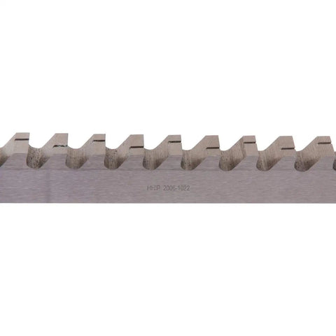 Close-up of three sixteenth inch high speed steel keyway broach teeth with shim for precise keyways in machinery and equipment.
