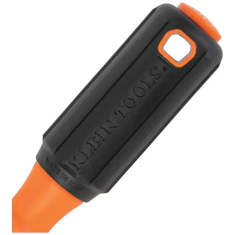 Close-up handle of Insulated Screwdriver Set 1000V Rated With 6 Piece Kit Featuring 3 Phillips 2 Slotted And Square Tips Made In USA