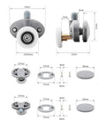 Kick Ass Abs Nylon Shower Door Roller Wheels With Slam Lock Brakes 360 Degree swivel slider pulleys dimensions and parts detail.