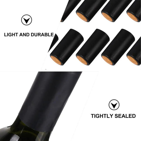 Sleek Black Wine Bottle Shrink Caps Engineered For Fast Heat Shrink Sealing Hella Durable Premium PVC Build securely sealing a wine bottle.