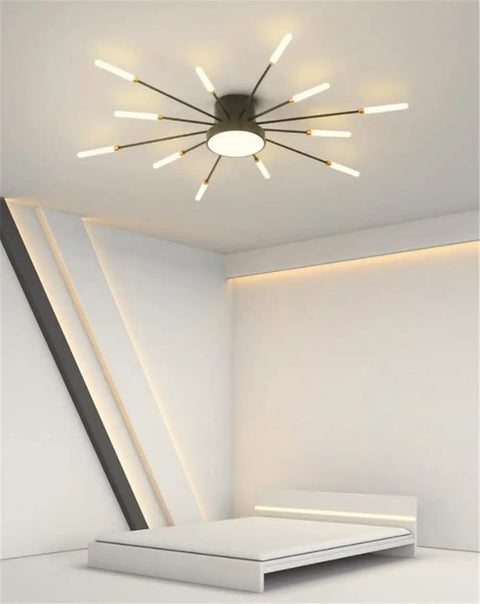 Starburst Style Modern Semi Flush Mount Ceiling Light With Acrylic Finish Close To Ceiling Gold Tone 12 Light Fixture Bulbs Included Perfect For Bedroom Living Room Dining Room Kitchen And Bathroom