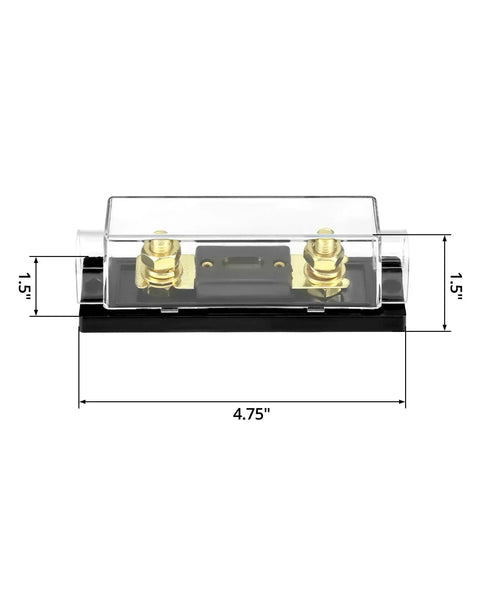 250A Inline ANL Fuse Holder Pack Of 4 For Car Audio Amplifiers, 0, 2, And 4 Gauge Wiring, Corrosion Resistant Terminals, High Temp ABS Base, Crystal Clear Lid For Quick Fuse Status, Includes 2 Mounting Holes, 4.75 x 1.5 in