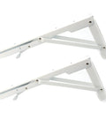 Rock Solid Folding Shelf Brackets Slick 304 Stainless Steel Floating Shelves Corner Supports No Fuss Collapsible Hideaway Hinges For Diy Tables And Workbenches Hella Sturdy Bracket Pair in white finish.