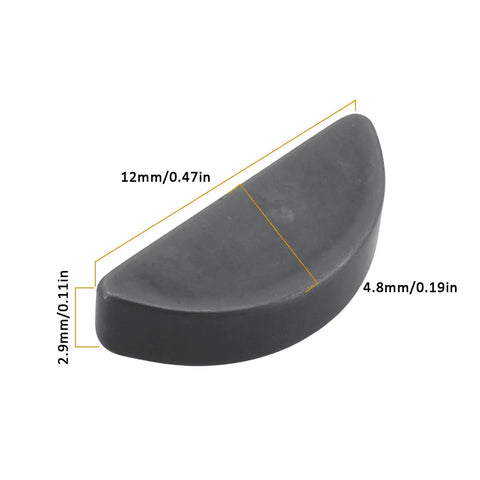 Close-up of a Woodruff Key KM-510A5100 12Mm X 2.9Mm X 4.8Mm, 10 Pack for Lawn Mower Engines, Durable Metal Construction, DIY Friendly