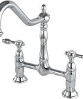 Tudor Bridge Kitchen Faucet Beefy Brass Build, Polished Chrome, Lifetime Drip Free Ceramic Cartridge, 8.5 Inch Spout Reach, 13 Inch Spout Height