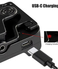 Detail of Handlebar Laser Align Tool For Bicycles And Bike Seats, showing USB-C charging port and indicator light.