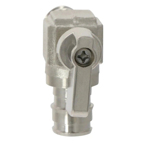 Close-up of Ten Pack PEX A Expansion F1960 Half Inch Angle Valve Kit, full port brass angle valve, compatible with all PEX tubing.