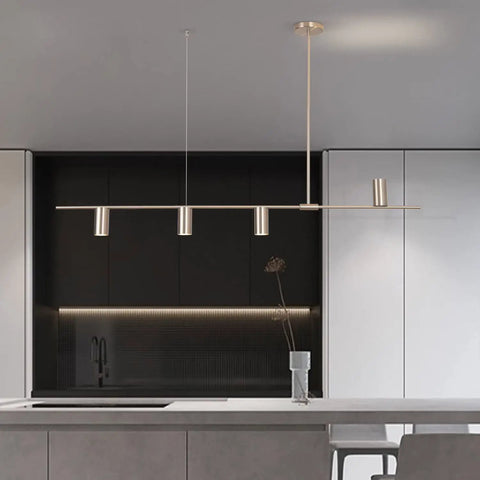 Sleek Modern 4 Light Linear Pendant Chandelier For Dining Room Kitchen Island And Living Room With GU10 Bulbs Dimmable 110V Nickel Finish 47.8 Inch Long Ceiling Light Fixture.