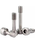 Heavy Duty M4x25mm Captive Screws With Hex Socket Cap Head Stainless Steel 5 Piece Set arranged in various angles.