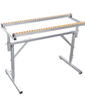 Sturdy Adjustable Conveyor Roller Table Stand With Heavy Duty Galvanized Build And Rock Solid Stability, 70-90cm height, aluminum frame.