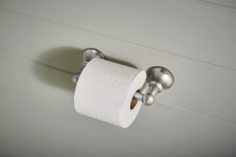 Vale Brushed Nickel Double Post Pivoting Toilet Paper Holder Wall Mounted Lavatory Tissue Storage for Bathroom RV