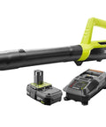 One Plus 90 MPH 200 CFM Cordless Leaf Blower with 18V Lithium Ion Battery and Charger Included set on white background