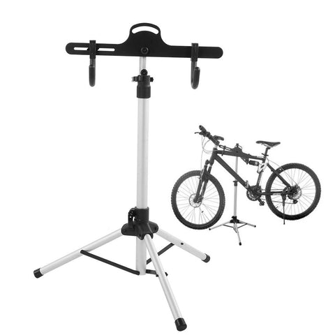 Heavy Duty Aluminum Bicycle Repair Stand With Adjustable Height And Non Slip Rubber Feet For Rock Solid Maintenance Stability And Zero Hassle Display Support In Your Garage, shown with bicycle.