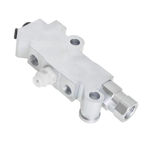 Bulletproof Aluminum Combination Proportioning Valve For Chevy And Gm Performance Builds No Sweat Brake Rework Plug And Play Disc To Drum Conversion 172 1353 And 172 1361 close-up of machined aluminum valve.