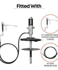 Air Operated Grease Pump Complete Kit For 5 Gallon Pails, features control valve and hose, with drum cover and follower plate
