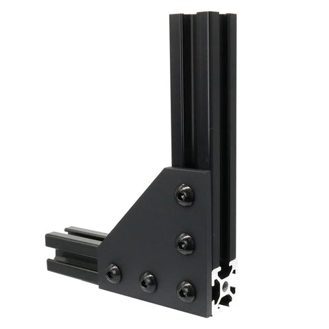 Eight Pack 10 Series Aluminum Extrusion Corner Brackets 90 Degree Right Angle L Connectors with T Slot Nuts and Bolts for 1 Inch by 1 Inch 1010 Aluminum Profiles Built for Quick DIY Builds in black, installed at a 90-degree angle.