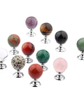 Slick Crystal Sphere Drawer Knobs Plus Heavy Duty Cabinet Grips For Smooth Operation Kitchen Cabinets And Closet Pulls Top Shelf Nifty Hardware Set Of Two, colorful crystal knobs on chrome bases.