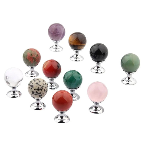 Slick Crystal Sphere Drawer Knobs Plus Heavy Duty Cabinet Grips For Smooth Operation Kitchen Cabinets And Closet Pulls Top Shelf Nifty Hardware Set Of Two, colorful crystal knobs on chrome bases.