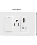 2 Pack Wall Outlet With Usb And Type C Ports, 15 Amp Duplex Receptacle featuring single control switch for charging, with dimensions 4.65in x 2.83in.