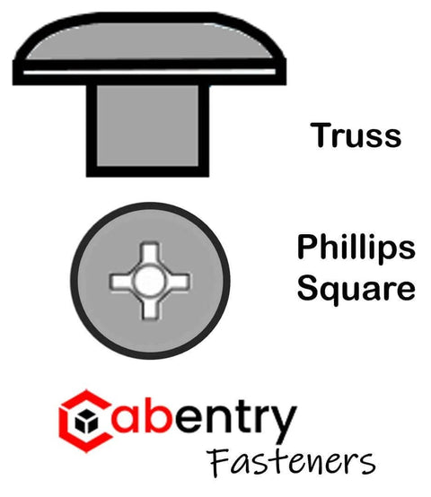 Diagram showing truss head and Phillips square drive for bulk wood screws. Logo of Cabentry Fasteners displayed.