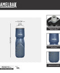 Rock Solid Double Wall Insulated Cycling Water Bottle Keeps Drinks Ice Cold On Long Rides Optimized Bike Cage Fit in navy blue with Jet Valve.