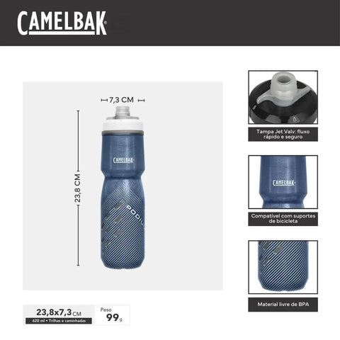 Rock Solid Double Wall Insulated Cycling Water Bottle Keeps Drinks Ice Cold On Long Rides Optimized Bike Cage Fit in navy blue with Jet Valve.