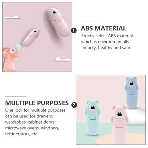 Bear Shaped Kidproof Safety Locks For Cabinets And Drawers With Double Button Release, ABS Material, Childproof Locks illustration