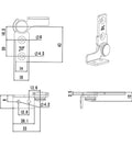 Technical diagram of Heavy Duty 304 Stainless Steel Torque Hinges 2.0 N m With 0 To 90 Degree Stop Position Silver Finish Corrosion Resistant