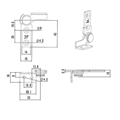 Technical diagram of Heavy Duty 304 Stainless Steel Torque Hinges 2.0 N m With 0 To 90 Degree Stop Position Silver Finish Corrosion Resistant
