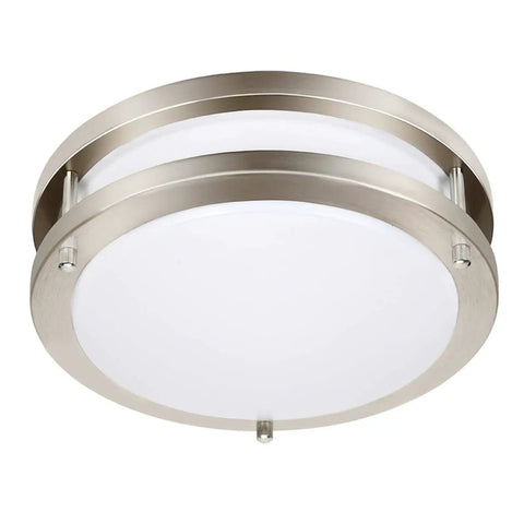 Dimmable 24W LED Ceiling Light Fixture, 10 Inch Flush Mount with brushed nickel finish, ideal for kitchen and bathroom lighting.