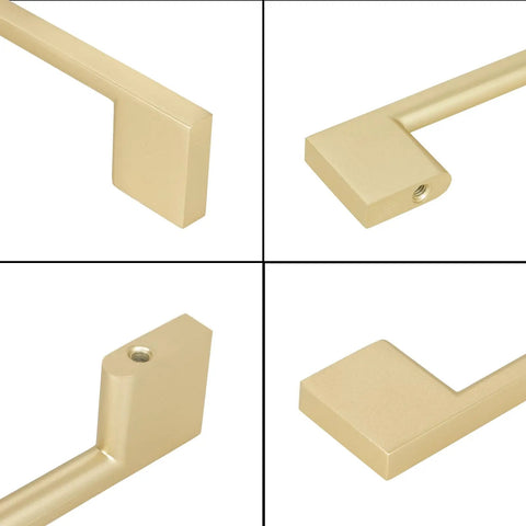 Close-up of Brushed Gold Cabinet Pulls 3 Inch 76mm Two Pack, showing sleek, modern handles for cabinets and furniture.