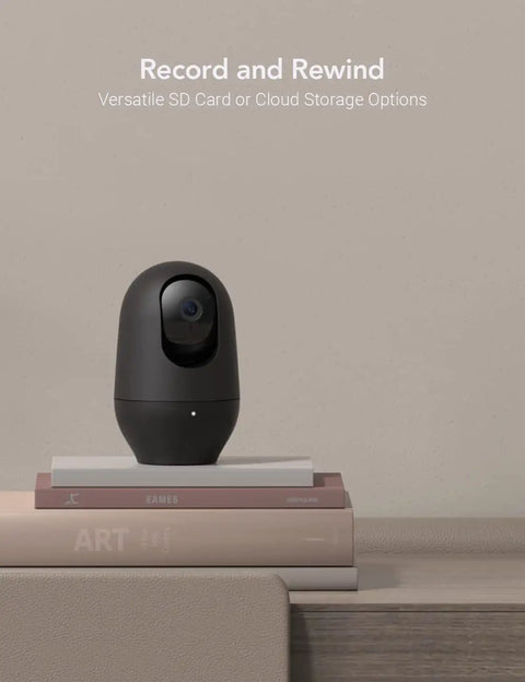 2K Baby Monitor With AI Motion Tracking Two Way Audio WiFi Indoor Camera on books, SD or cloud storage option