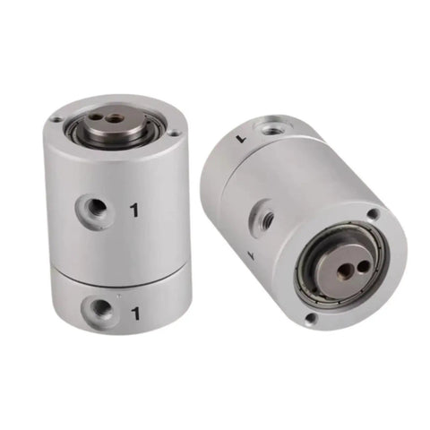 High Speed Pneumatic Rotary Joint MQR2 4 M5 360 Degree Slip Ring Multi Passage Rotary Union No Tangle Air Transmission For Continuous Operation In Dynamic Pneumatic Systems, silver metal, two views