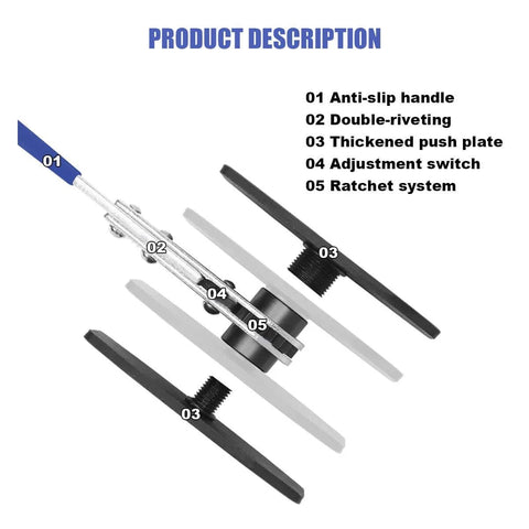 Diagram of Brake Caliper Press Tool With 360 Degree Swing Ratchet Piston Spreader For Disc Brake Calipers showing components.