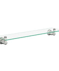 Banbury 22.75 Inch Glass Shelf in Brushed Nickel with Tempered Glass Spot Resist Finish, side view, includes mounting template.