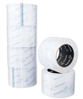 Industrial Grade Heavy Duty Clear Packing Tape Pack 6 Rolls Each 110 Yards 3 Inch Wide 2.0 Mil Thick BOPP Adhesive Built For Moving Shipping Storage Box Packing Tough Seal, showing stacked rolls