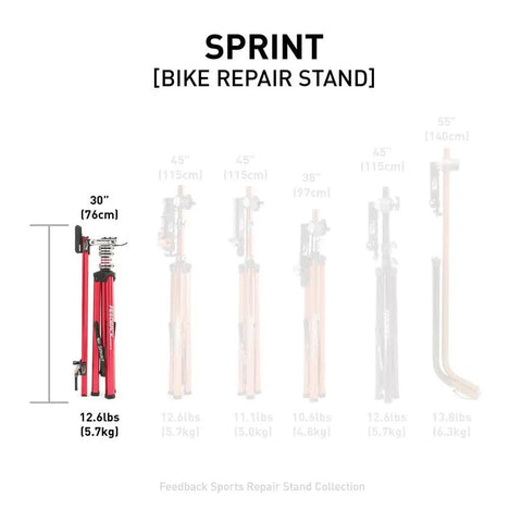 Red Sprint Bike Repair Stand With Tripod Base And Dropout Style Mount Built To Last Compact Workstand displayed folded