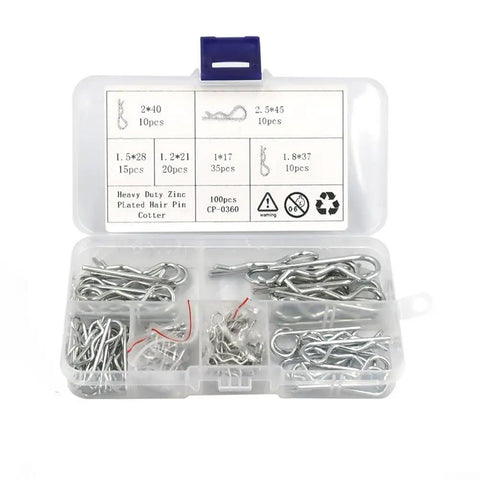 Must Have Heavy Duty 100 Pcs Carbon Steel Zinc Plated Hitch Pin Clip Set With Storage Box 6 Sizes From M1 To M2.5
