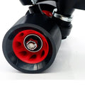 Close-up of a black and red indoor quad skate wheel, part of 8 Pack 58Mm By 39Mm Indoor Quad Roller Skate Wheels For Speed Artistic Jam Rink.