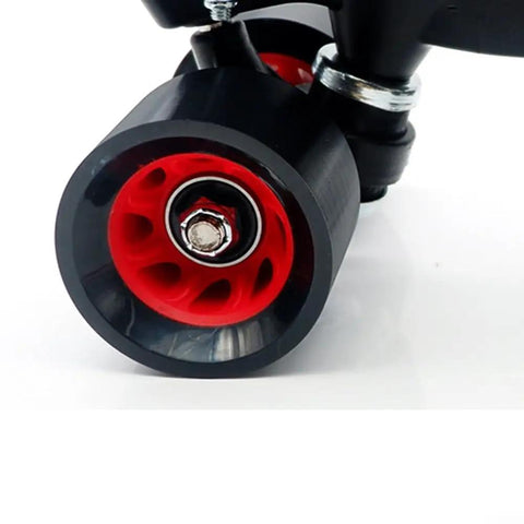 Close-up of a black and red indoor quad skate wheel, part of 8 Pack 58Mm By 39Mm Indoor Quad Roller Skate Wheels For Speed Artistic Jam Rink.