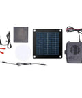Rugged Portable Solar Heater For Dog Kennels Chicken Coops And Mini Greenhouses includes solar panel, battery, and blower components.