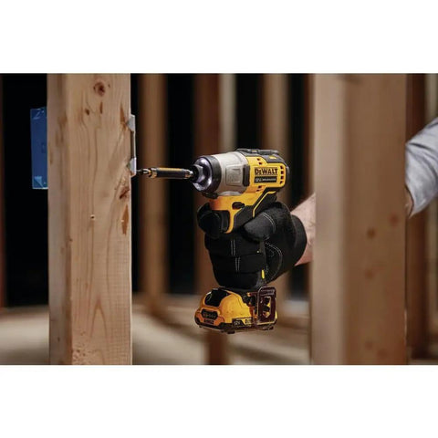 Xtreme 12V Max Cordless Impact Driver With 1 Quarter Inch Hex Chuck in use on wooden beams