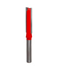 Three Eighths Inch Double Flute Straight Router Bit Red Carbide Hi Density With Overall Length Two And Eleven Sixteenths Inches And One Quarter Inch Shank