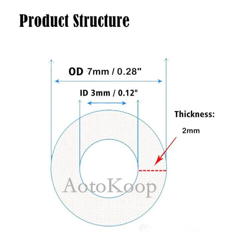 Diagram of Red Silicone Vacuum Hose One Eighth Inch ID 3mm, 10 Feet Long, 130 PSI Max, showing 3mm ID and 2mm wall thickness.