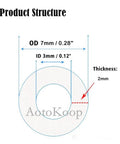 Diagram showing Blue Silicone Vacuum Hose 1/8 Inch ID (3mm) 7mm OD, 10 Ft Long, wall thickness 2mm, emphasizing dimensions.