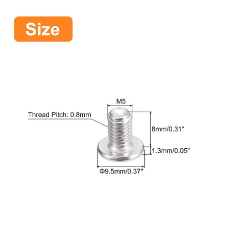 Top Shelf 304 Stainless Steel M5 0.8 X 8 Mm Flat Round Head Phillips Drive Machine Screws 20 Pack showing dimensions and specifications.