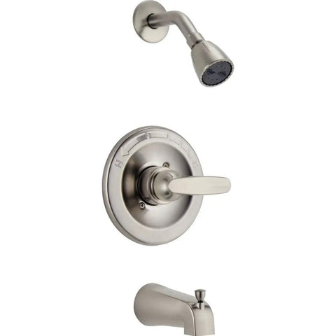 13 Series 2-Spray Bathtub And Shower Faucet Trim Kit In Brushed Nickel Finish With Stainless BT13410-SS, Shower Head And Handle
