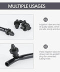 Killer Pro Grade 60 Piece Barbed End Plugs for Drip Irrigation Tubing shown in black UV-resistant plastic for multiple uses