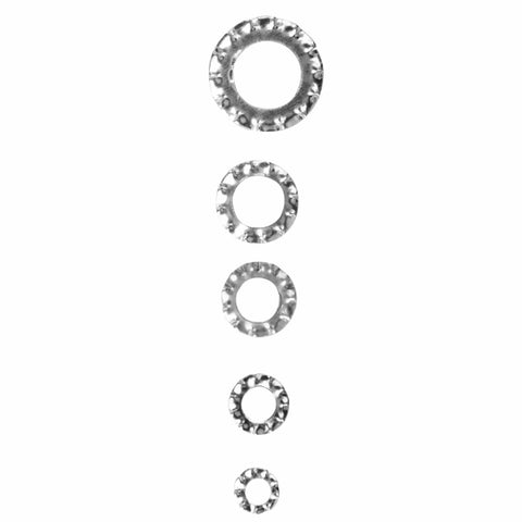 Different sizes of washers from 700 Piece Galvanized Toothed Washer Set Including Flat And Lock Washers M3 To M8 Assortment Kit